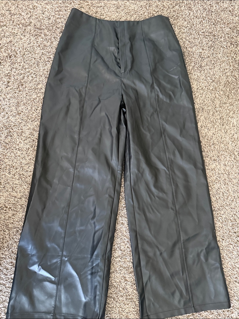 High-Waist Black Faux Leather Wide-Leg Pants